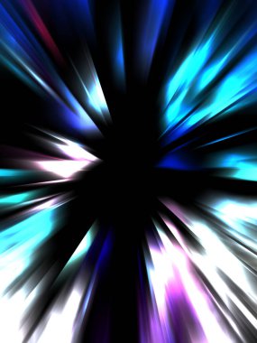 Siyah arkaplanda izole edilmiş dinamik ışık ışınları. Parlayan renkli ışık parçacıklarının grafiksel 2d çizimi.