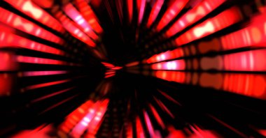 Siyah arkaplanda dönen ışık gösterisi. Lüks çizgiler. Parlak kıvrımlı duvar kağıdı. Uzay tüneli. Dönen ışık çemberi ya da maytap izi. Parlak konsept çizimi.