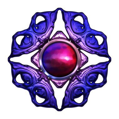 Beyaz arka planda izole bir mücevher. Mücevherli bir fantezi mücevherin 3 boyutlu görüntüsü. Masal elementi. Lüks grafik duvar kağıdı.