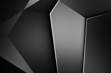 Lüks minimalist tasarım. Fütürist şablon. Karanlık elementleri olan birinci sınıf soyut duvar kâğıdı. Zarif bir zemin. Siyah üç boyutlu geometrik arkaplan. Poster, broşür, sunum için tasarım.