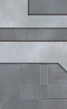 Katmanlı paneller. Fütürist soyut duvar kağıdı. Geometrik teknolojik yansıtıcı arka plan 3D metalik doku. Uzay gemisi desen yüzeyi.