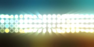 Parlak desenli duvar kağıdı. Sahne ışıkları olan renkli ışıkların ihtişamlı arkaplanı. Parlayan ışıklar siyah arka planda parti izleri. Sahne veya stadyum ışıklarının dijital illüstrasyonu. 