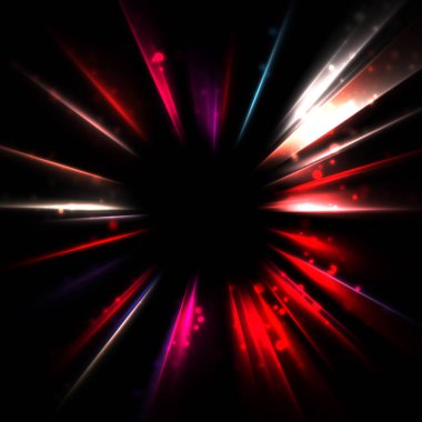 Işık huzmeleri ve parlayan parçacıkların kesiştiği güzel bir zemin. Canlı renkli ışıkların duvar kâğıdı. Parlak ışık görüntüsü.