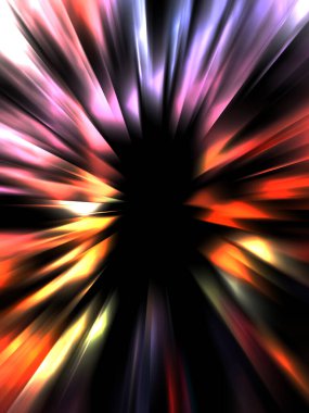 Siyah arkaplanda izole edilmiş dinamik ışık ışınları. Parlayan renkli ışık parçacıklarının grafiksel 2d çizimi.