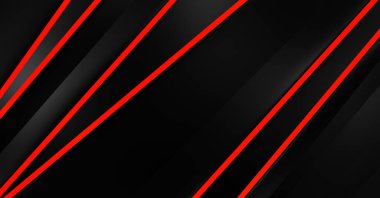 Metin için kopyalama alanı olan soyut siyah paneller. Üç boyutlu illüstrasyon. Renkli ışık özellikli koyu renk tasarım şablonu. Zarif geometrik parlak çizgili arka plan. Minimalist geometrik kapak grafiği.