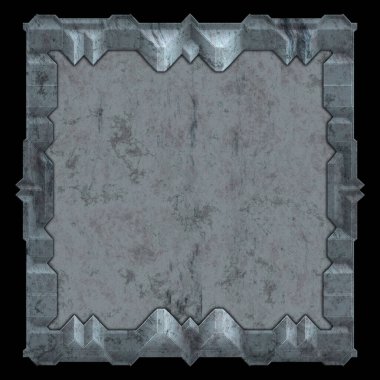 Gelecekçi tasarım şablonu. Metal paslı tabak menüsü. Teknoloji afişi beyaz arkaplanda izole edildi. Bilim kurgu elemanı grafiği. Metalik paslanmış 3 boyutlu illüstrasyon.  