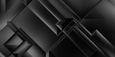 Siyah üç boyutlu geometrik arkaplan. Moda lüks minimalist tasarım. Geometrik şablon. Karanlık elementleri olan birinci sınıf soyut duvar kâğıdı. Poster, broşür, sunum, web sitesi için özel tasarım.