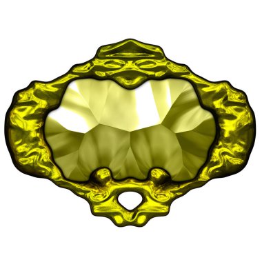 Beyaz arka planda izole bir mücevher. Mücevherli bir fantezi mücevherin 3 boyutlu görüntüsü. Masal elementi. Lüks grafik duvar kağıdı.