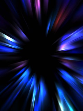 Siyah arkaplanda izole edilmiş dinamik ışık ışınları. Parlayan renkli ışık parçacıklarının grafiksel 2d çizimi.