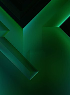 Geometrik dinamik şekiller. Gölgeli teknoloji dijital şablonu ve gradyan arka planda ışıklar. Modern basit geometrik renk gradyanı soyut arkaplan. 3B illüstrasyon. 