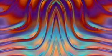 Renkli dalgalı yansıtıcı duvar kağıdının üç boyutlu çizimi. Duvar kağıdı, afiş, arkaplan, kart, kitap kapağı veya web sitesi için grafiksel illüstrasyon. Soyut parlak arkaplan.