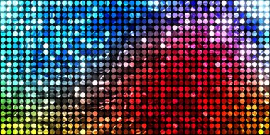 Parlayan ışıklar siyah arka planda parti izleri. Sahne veya stadyum ışıklarının dijital illüstrasyonu. Parlak desenli duvar kağıdı. Sahne ışıkları ile renkli ışıkların ihtişamlı arkaplanı.