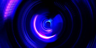 Fotoğraf makinesi konsepti. Soyut arkaplan. Dönen ışık ışınları. Hareketli kavramsal duvar kağıdı. Grafik dijital illüstrasyon. Parlayan neon ışıkları. Parlak sunum tasarım şablonu.