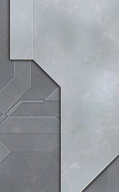 Katmanlı paneller. Fütürist soyut duvar kağıdı. Geometrik teknolojik yansıtıcı arka plan 3D metalik doku. Uzay gemisi desen yüzeyi.