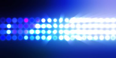 Parlak desenli duvar kağıdı. Sahne ışıkları olan renkli ışıkların ihtişamlı arkaplanı. Parlayan ışıklar siyah arka planda parti izleri. Sahne veya stadyum ışıklarının dijital illüstrasyonu. 