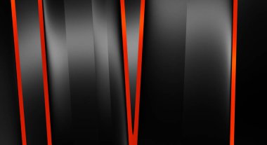 Metin için kopyalama alanı olan soyut siyah paneller. Üç boyutlu illüstrasyon. Renkli ışık özellikli koyu renk tasarım şablonu. Zarif geometrik parlak çizgili arka plan. Minimalist geometrik kapak grafiği.