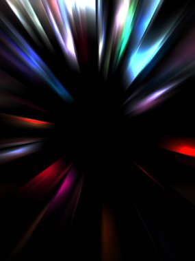 Siyah arkaplanda izole edilmiş dinamik ışık ışınları. Parlayan renkli ışık parçacıklarının grafiksel 2d çizimi.