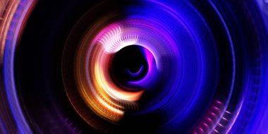 Fotoğraf makinesi konsepti. Soyut arkaplan. Dönen ışık ışınları. Hareketli kavramsal duvar kağıdı. Grafik dijital illüstrasyon. Parlayan neon ışıkları. Parlak sunum tasarım şablonu.