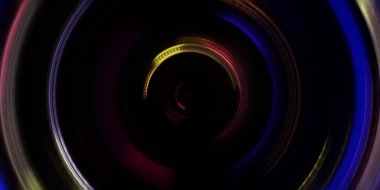 Fotoğraf makinesi konsepti. Soyut arkaplan. Dönen ışık ışınları. Hareketli kavramsal duvar kağıdı. Grafik dijital illüstrasyon. Parlayan neon ışıkları. Parlak sunum tasarım şablonu.