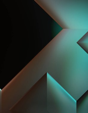 Geometrik dinamik şekiller. Gölgeli teknoloji dijital şablonu ve gradyan arka planda ışıklar. Modern basit geometrik renk gradyanı soyut arkaplan. 3B illüstrasyon. 