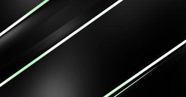 Metin için kopyalama alanı olan soyut siyah paneller. Üç boyutlu illüstrasyon. Renkli ışık özellikli koyu renk tasarım şablonu. Zarif geometrik parlak çizgili arka plan. Minimalist geometrik kapak grafiği.