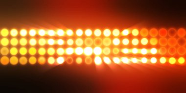 Parlak desenli duvar kağıdı. Sahne ışıkları olan renkli ışıkların ihtişamlı arkaplanı. Parlayan ışıklar siyah arka planda parti izleri. Sahne veya stadyum ışıklarının dijital illüstrasyonu. 