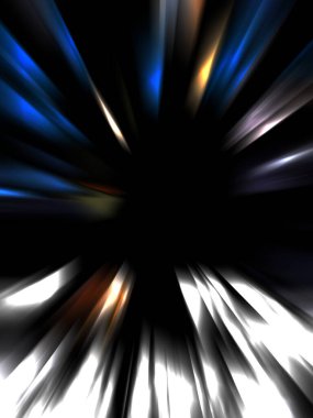 Siyah arkaplanda izole edilmiş dinamik ışık ışınları. Parlayan renkli ışık parçacıklarının grafiksel 2d çizimi.