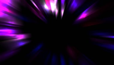 Siyah arkaplanda izole edilmiş dinamik ışık ışınları. Parlayan renkli ışık parçacıklarının grafiksel 2d çizimi.