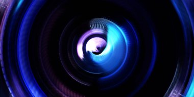 Fotoğraf makinesi konsepti. Soyut arkaplan. Dönen ışık ışınları. Hareketli kavramsal duvar kağıdı. Grafik dijital illüstrasyon. Parlayan neon ışıkları. Parlak sunum tasarım şablonu.