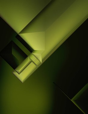 Geometrik dinamik şekiller. Gölgeli teknoloji dijital şablonu ve gradyan arka planda ışıklar. Modern basit geometrik renk gradyanı soyut arkaplan. 3B illüstrasyon. 