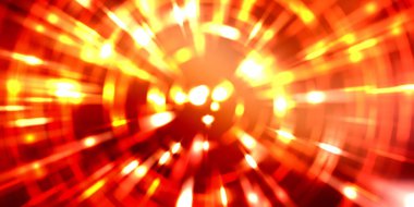 Parlayan ışıkları hareket ettirmenin havalı arka planı. Tasarımınız için canlı renkli bir portal şablonu. Işık ışınları ve hareket halindeki ışıldayan parçacıklar bir solucan deliği şekli oluşturuyor..