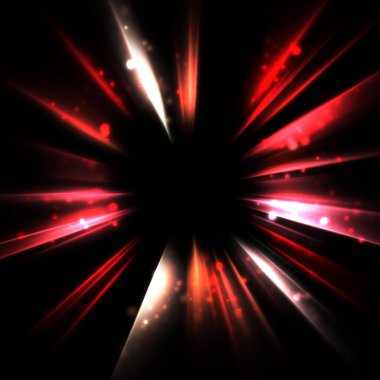 Işık huzmeleri ve parlayan parçacıkların kesiştiği güzel bir zemin. Canlı renkli ışıkların duvar kâğıdı. Parlak ışık görüntüsü.