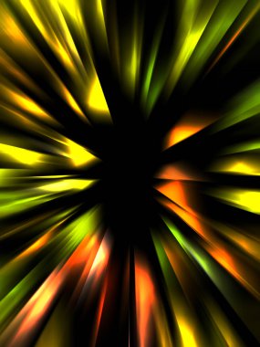 Siyah arkaplanda izole edilmiş dinamik ışık ışınları. Parlayan renkli ışık parçacıklarının grafiksel 2d çizimi.