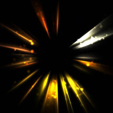 Işık huzmeleri ve parlayan parçacıkların kesiştiği güzel bir zemin. Canlı renkli ışıkların duvar kâğıdı. Parlak ışık görüntüsü.