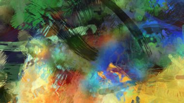 Soyut arkaplanda pürüzlü fırça darbeleri. Fırça boyası. Renkli boya darbeleri. Eşsiz duvar sanatı. Tuvaldeki modern sanat. Renkli çağdaş sanat eserleri.