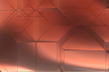 Parlak saten kaplama yüzey teknolojisi 3 boyutlu desen. Lüks yansımalı metal panel dokusu. Arkaplan, duvar kağıdı, uzay gemisi gövdesi için cilalanmış geometrik metal yansıtıcı fütüristik malzeme.