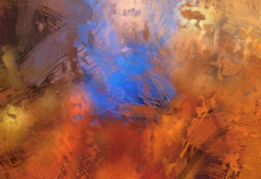 Soyut arkaplanda pürüzlü fırça darbeleri. Fırça boyası. Renkli boya darbeleri. Eşsiz duvar sanatı. Tuvaldeki modern sanat. Renkli çağdaş sanat eserleri.