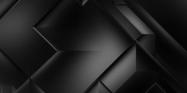 Siyah üç boyutlu geometrik arkaplan. Moda lüks minimalist tasarım. Geometrik şablon. Karanlık elementleri olan birinci sınıf soyut duvar kâğıdı. Poster, broşür, sunum, web sitesi için özel tasarım.