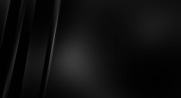 3d style black background with geometric layers. Abstract  dark futuristic wallpaper. Elegant glossy stripes backdrop. Geometrical template design for poster, brochure, presentation, website.