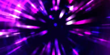 Parlayan ışıkları hareket ettirmenin havalı arka planı. Tasarımınız için canlı renkli bir portal şablonu. Işık ışınları ve hareket halindeki ışıldayan parçacıklar bir solucan deliği şekli oluşturuyor..