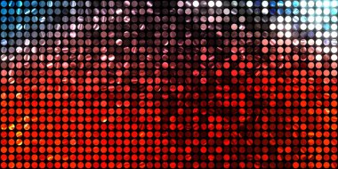 Parlayan ışıklar siyah arka planda parti izleri. Sahne veya stadyum ışıklarının dijital illüstrasyonu. Parlak desenli duvar kağıdı. Sahne ışıkları ile renkli ışıkların ihtişamlı arkaplanı.