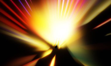 Siyah zemin üzerinde ışık parçacığı izleri. Parlayan parçacıkları ve çizgileri olan ışık patlaması yıldızı. Güzel hareketli soyut ışınlar duvar kağıdı. Renkli Patlama grafiği. Işık ışınlarının patlaması. 