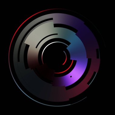 Gelecekçi hud arayüzü elementi. Soyut geometrik arkaplan. Dijital teknolojinin grafiksel çizimi siyah arkaplanda izole edildi..