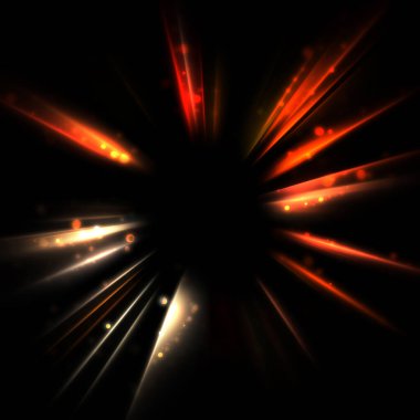 Işık huzmeleri ve parlayan parçacıkların kesiştiği güzel bir zemin. Canlı renkli ışıkların duvar kâğıdı. Parlak ışık görüntüsü.