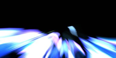 Güzel canlı renklerle enerji patlaması. Siyah arkaplanda izole edilmiş dinamik ışık ışınları. Parlayan renkli ışık parçacıklarının grafiksel 2D çizimi. Parlak tasarım şablonu.