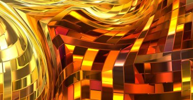 Metalik panel dokusunun 3 boyutlu çizimi. Renkli, parlak, soyut duvar kağıdı. Geometrik teknolojik parlak yansıtıcı arka plan. Yaratıcı parlak kavramsal arkaplan.