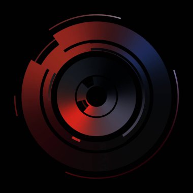 Gelecekçi hud arayüzü elementi. Soyut geometrik arkaplan. Dijital teknolojinin grafiksel çizimi siyah arkaplanda izole edildi..