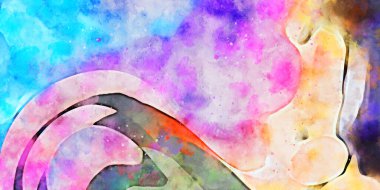 Kova desenli illüstrasyon. Çağdaş ve modern doku. Soyut renk boyama arka planı. Yaratıcı ve sanatsal duvar kağıdı. Fırçalanmış şekilleri ve lekeleri olan sanatsal duvar..