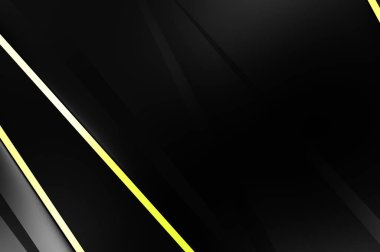 Metin için kopyalama alanı olan soyut siyah paneller. Üç boyutlu illüstrasyon. Renkli ışık özellikli koyu renk tasarım şablonu. Zarif geometrik parlak çizgili arka plan. Minimalist geometrik kapak grafiği.