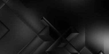 Siyah üç boyutlu geometrik arkaplan. Moda lüks minimalist tasarım. Geometrik şablon. Karanlık elementleri olan birinci sınıf soyut duvar kâğıdı. Poster, broşür, sunum, web sitesi için özel tasarım.